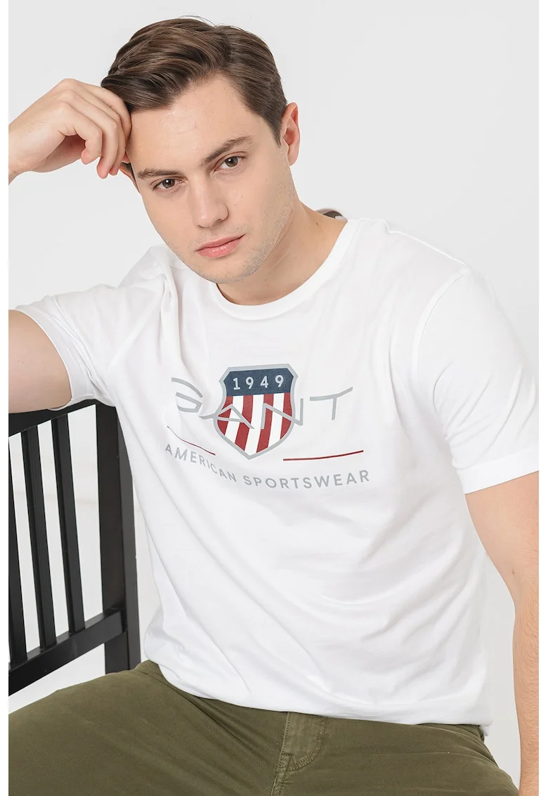 Tricou din bumbac cu model logo, Alb