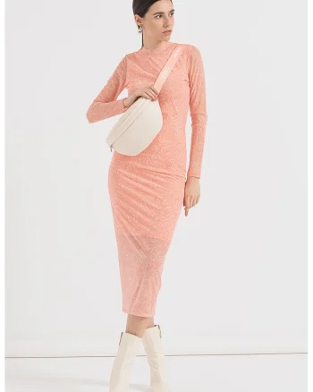 Rochie midi cu imprimeu Nasusi, Alb/Portocaliu