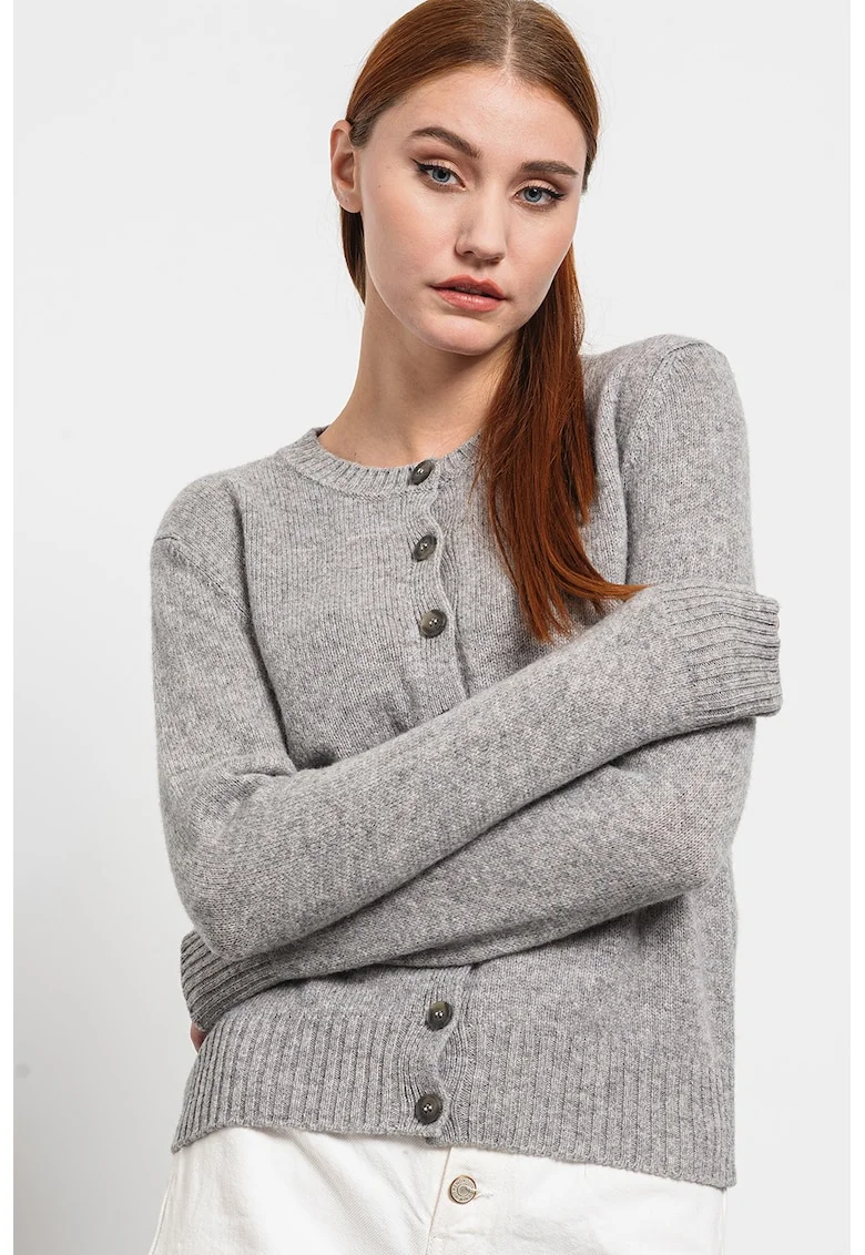 Cardigan de lana virgina cu nasturi, Gri melange