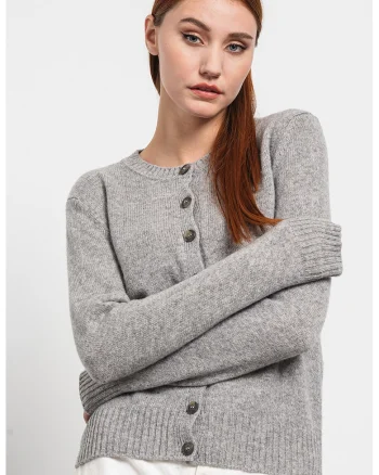 Cardigan de lana virgina cu nasturi, Gri melange