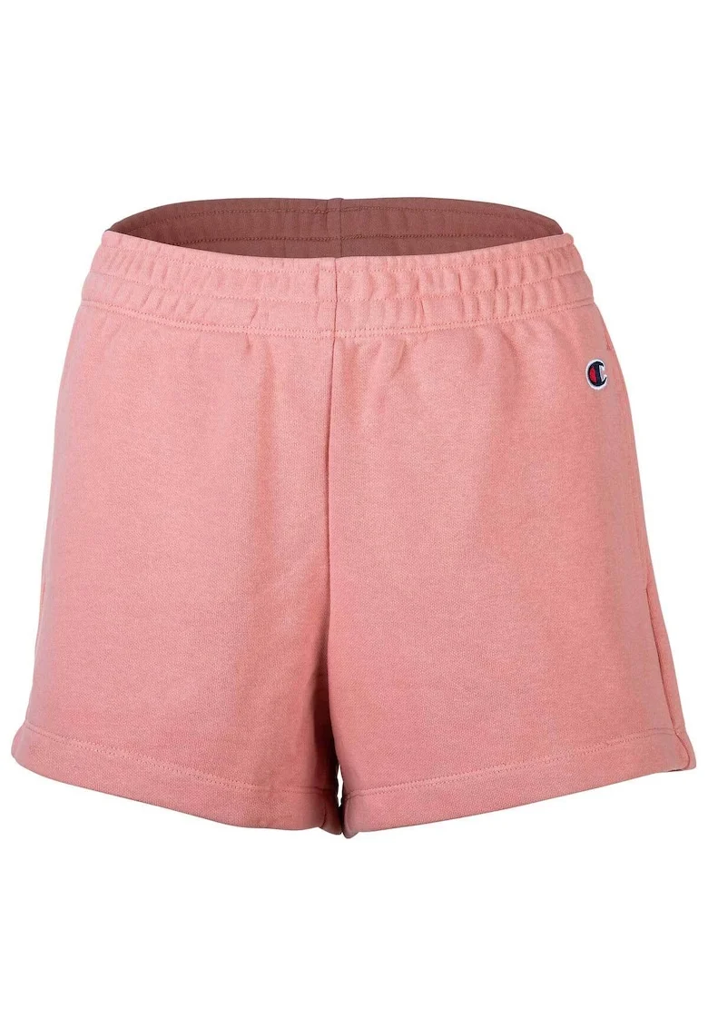 Pantaloni scurti cu talie inalta si logo discret, Roz