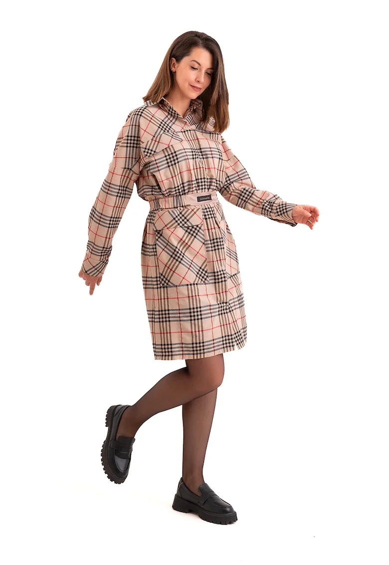 Rochie mini in carouri, Rosu/Negru/Bej