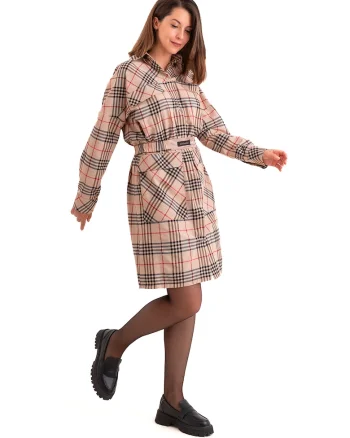 Rochie mini in carouri, Rosu/Negru/Bej