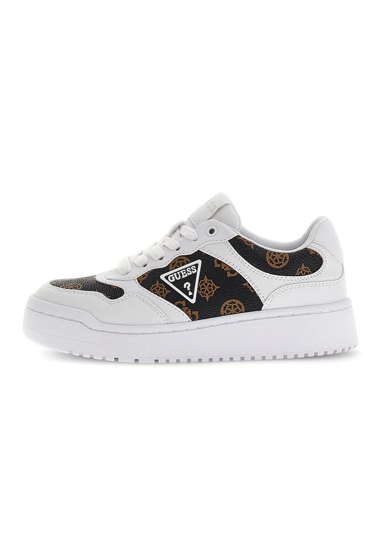 Pantofi sport cu monograma, Alb/Maro