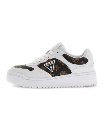Pantofi sport cu monograma, Alb/Maro
