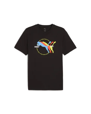 Tricou cu imprimeu logo si decolteu la baza gatului, Negru/Galben/Albastru deschis