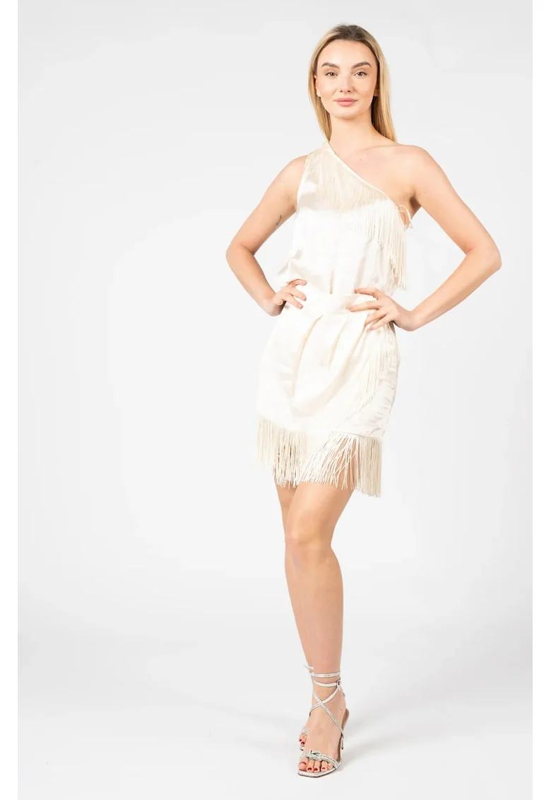 Fusta mini cu franjuri Bovarida, Ecru, 36