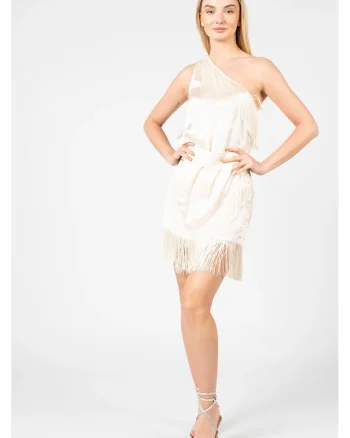 Fusta mini cu franjuri Bovarida, Ecru, 36