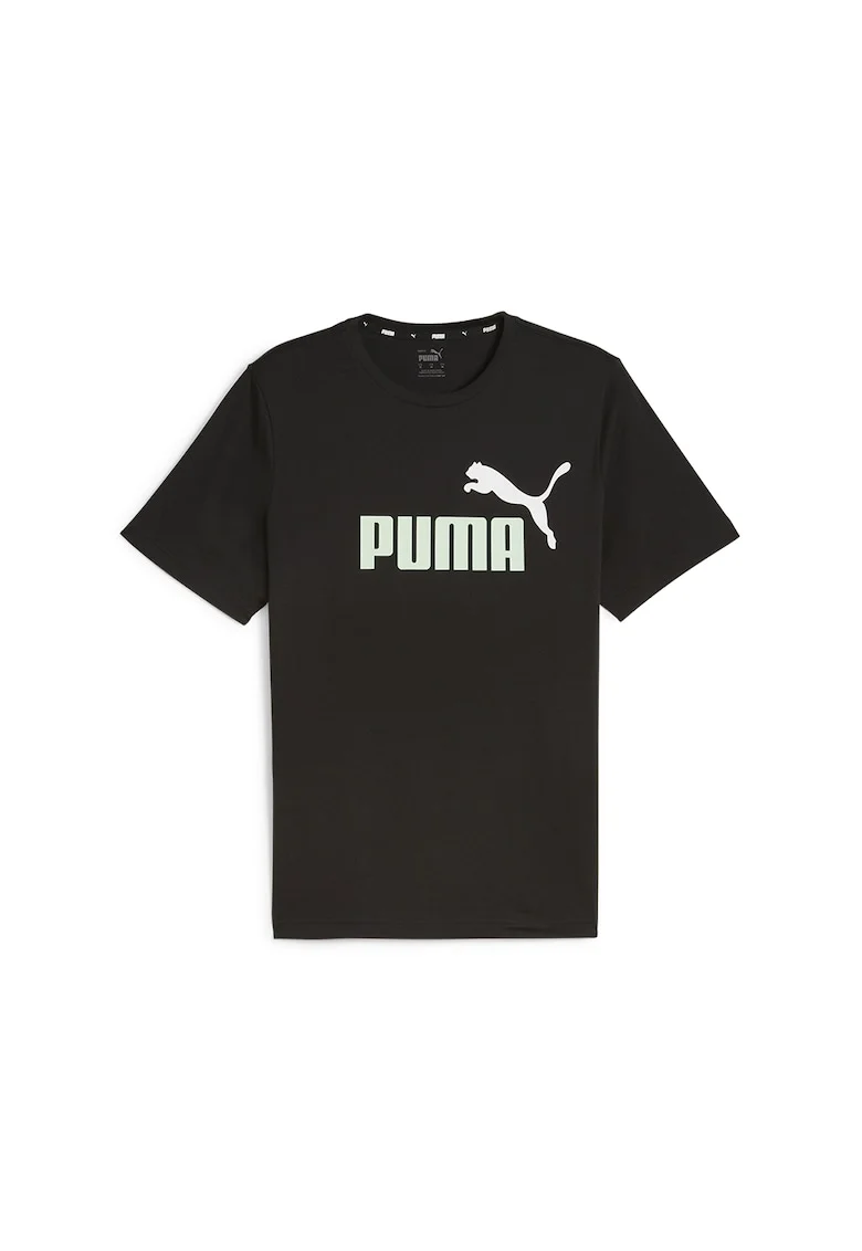 Tricou de bumbac cu imprimeu logo Essentials+2, Negru stins/Gri cenusiu