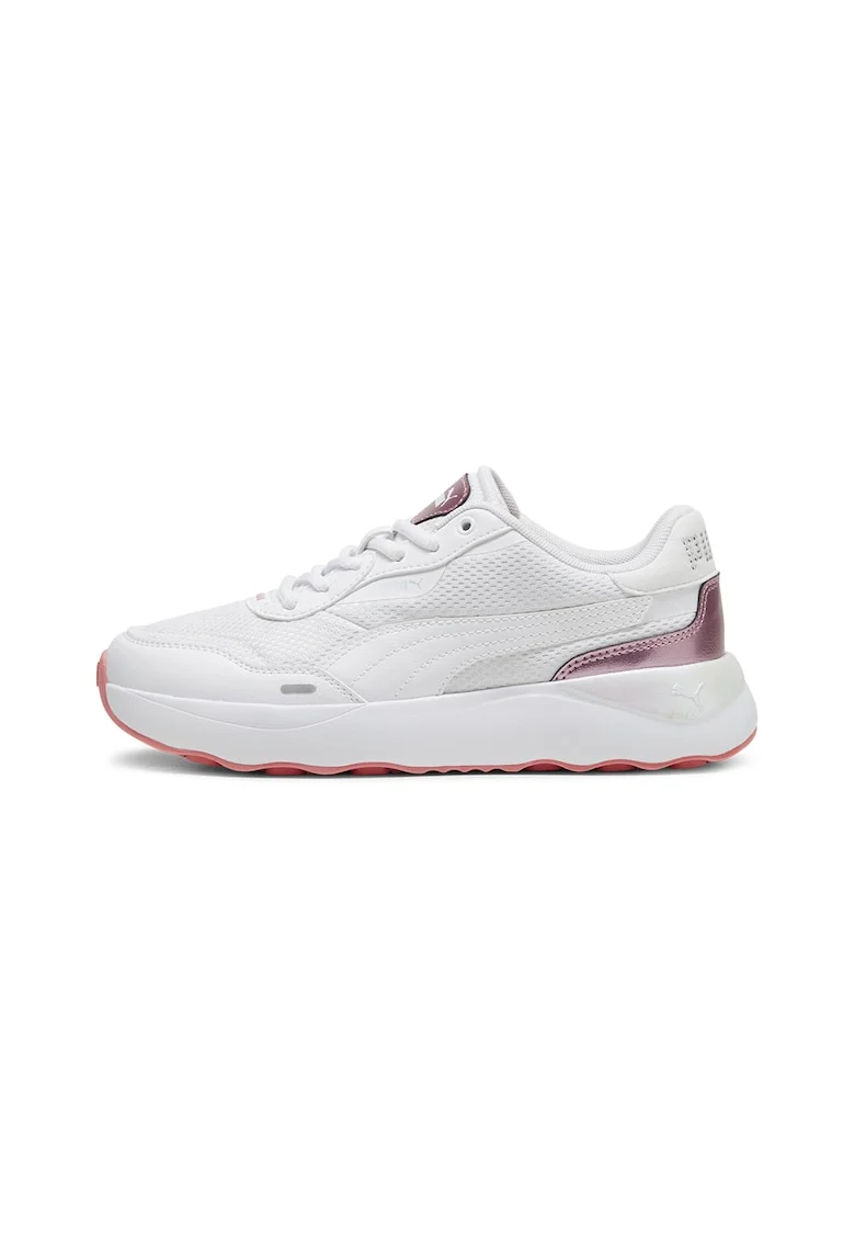 Pantofi sport din plasa cu garnituri din piele ecologica Runtamed, Alb murdar/Roz