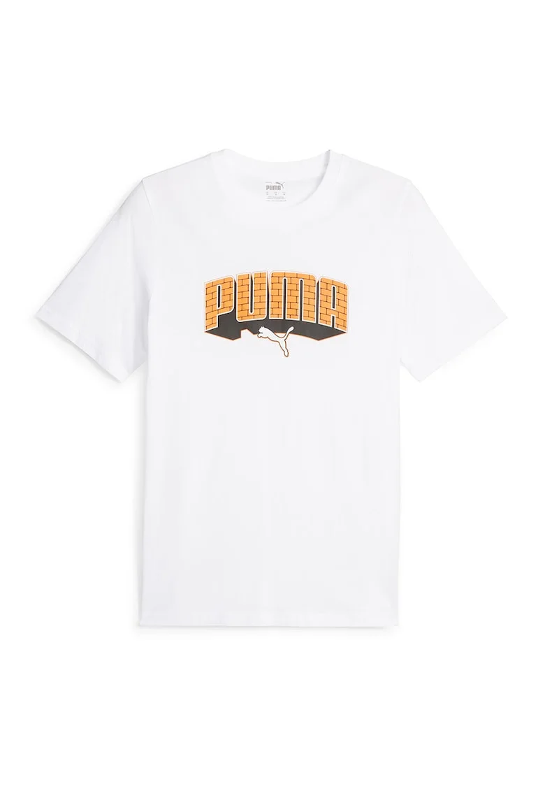 Tricou de bumbac cu imprimeu logo, Alb/Portocaliu