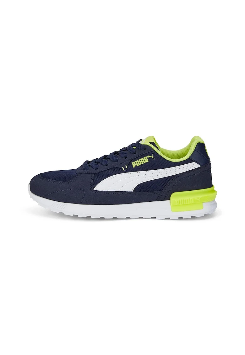 Pantofi sport cu insertii din plasa Graviton Jr, Alb/Verde neon/Bleumarin