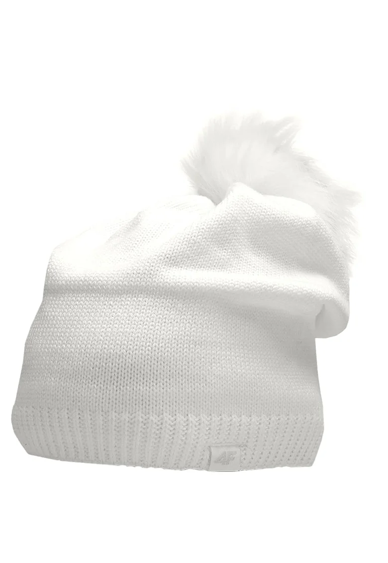 Caciula dama cu pompon,  H4Z22 CAD009 10S, Acril, 50-58 cm, Alb