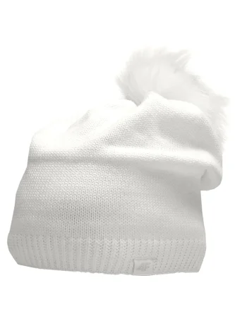 Caciula dama cu pompon,  H4Z22 CAD009 10S, Acril, 50-58 cm, Alb