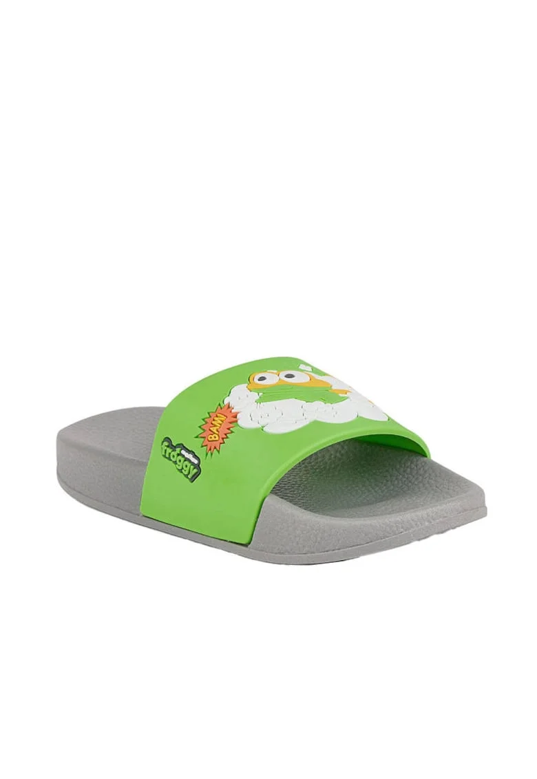 Papuci copii,  Sintetic, Verde/Gri