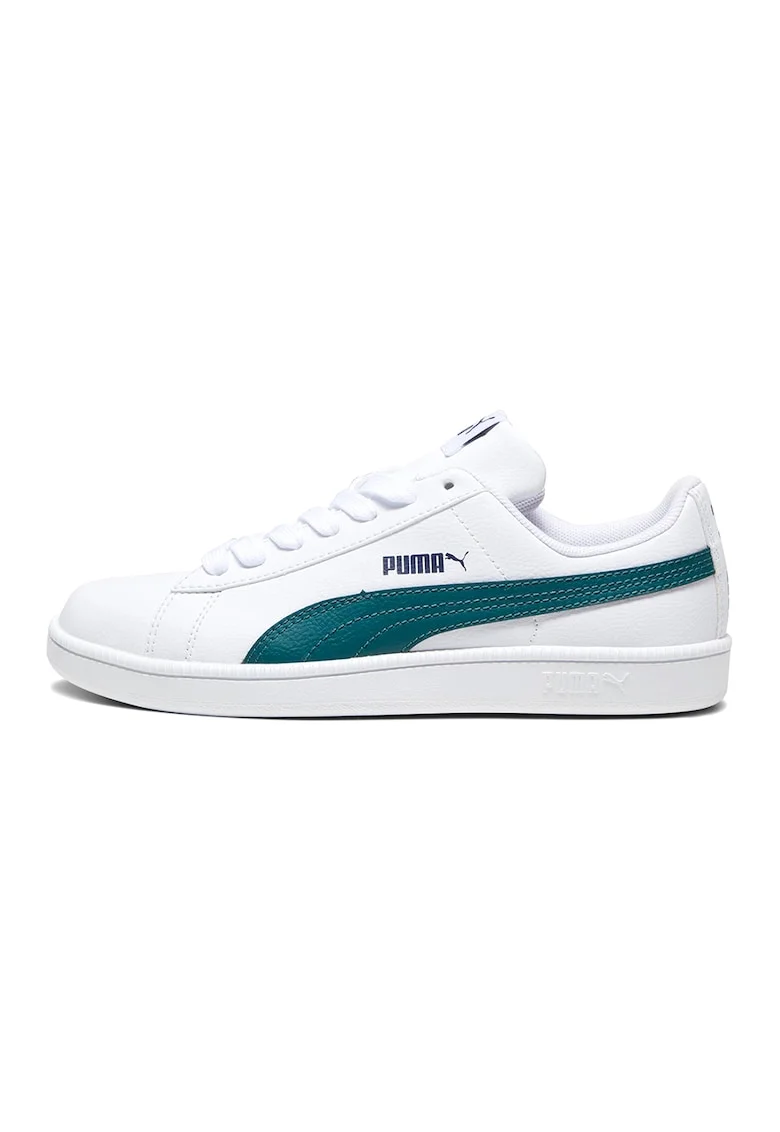Pantofi sport de piele ecologica cu detalii logo, Alb/Albastru petrol