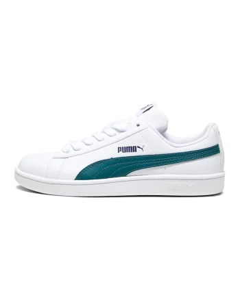 Pantofi sport de piele ecologica cu detalii logo, Alb/Albastru petrol