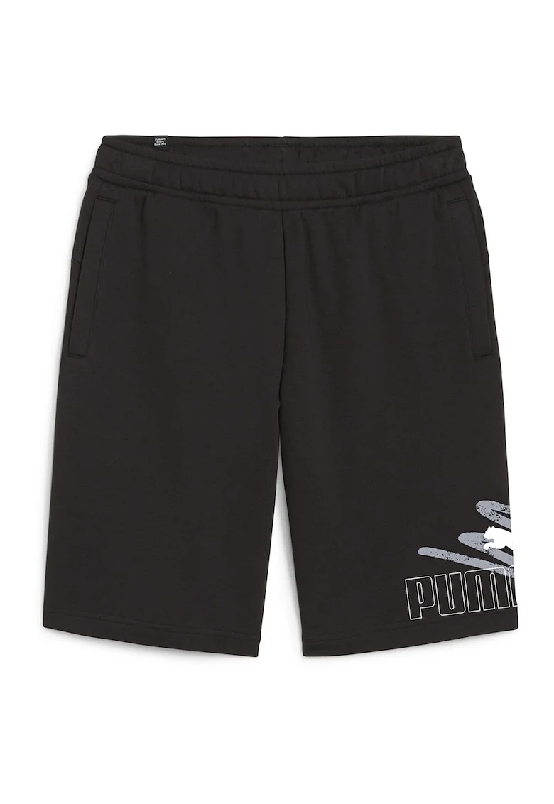 Pantaloni scurti cu imprimeu logo si buzunare laterale ESS+, Negru