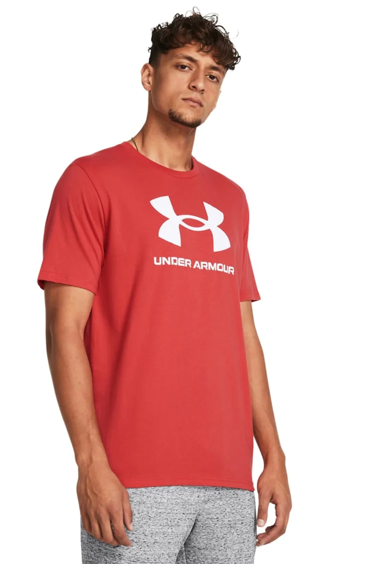 Tricou lejer cu imprimeu logo, Coral