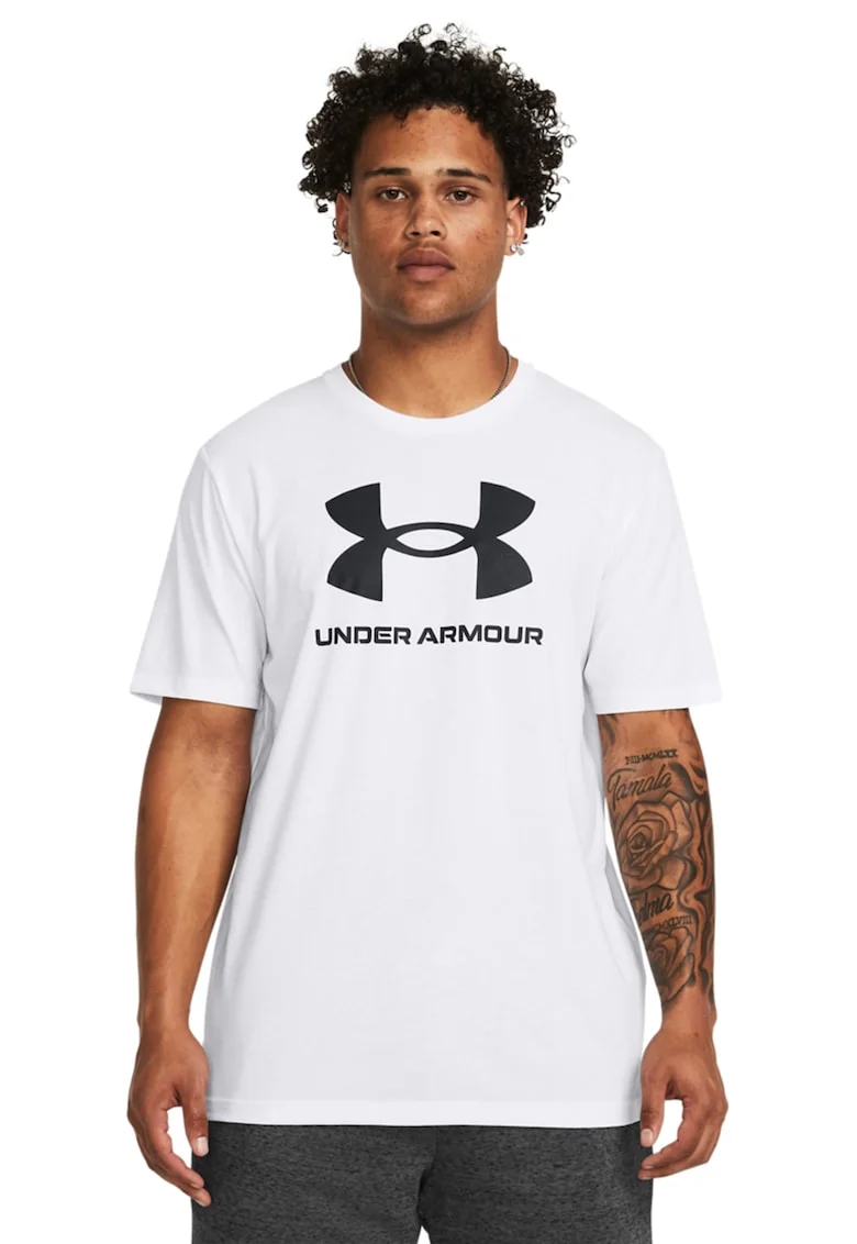 Tricou lejer cu imprimeu logo, Negru/Alb murdar