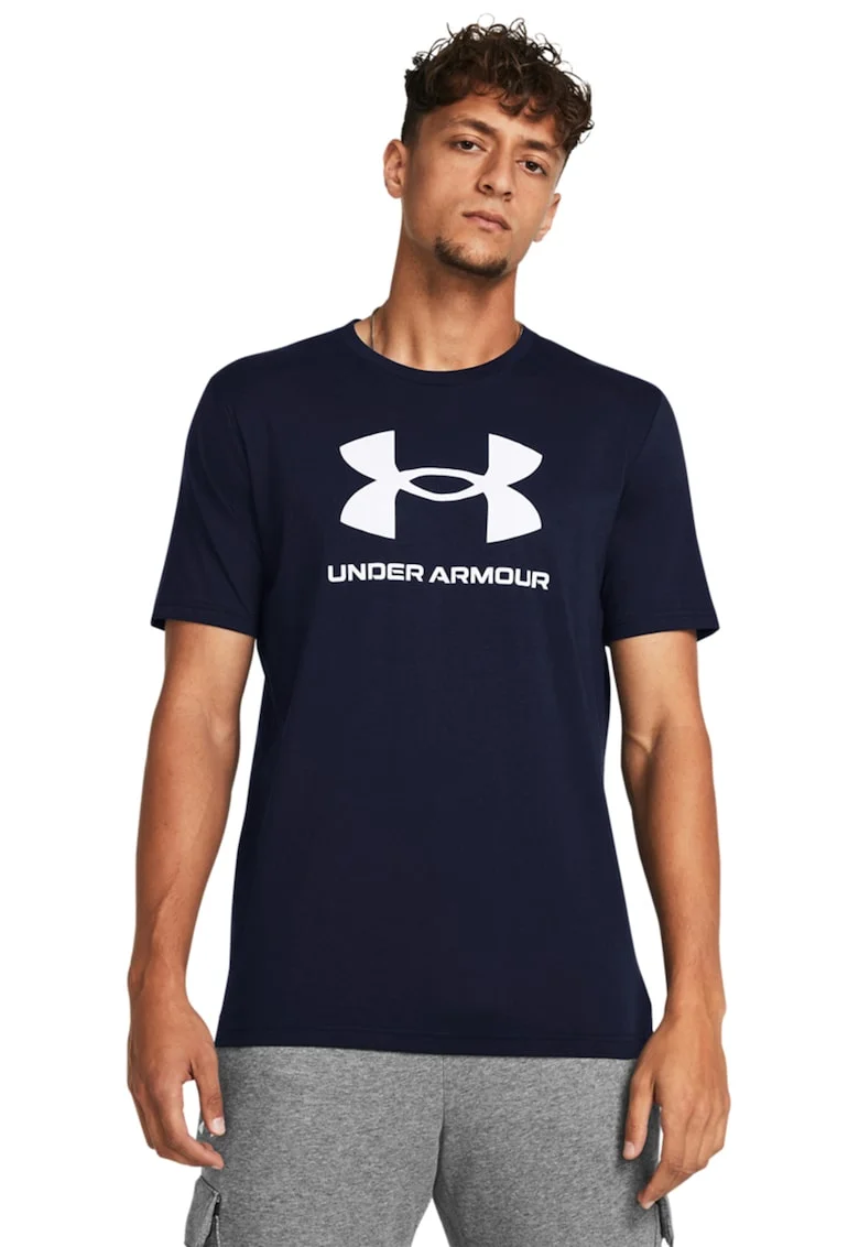 Tricou lejer cu imprimeu logo, Bleumarin