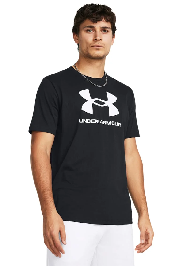 Tricou lejer cu imprimeu logo, Alb/Negru