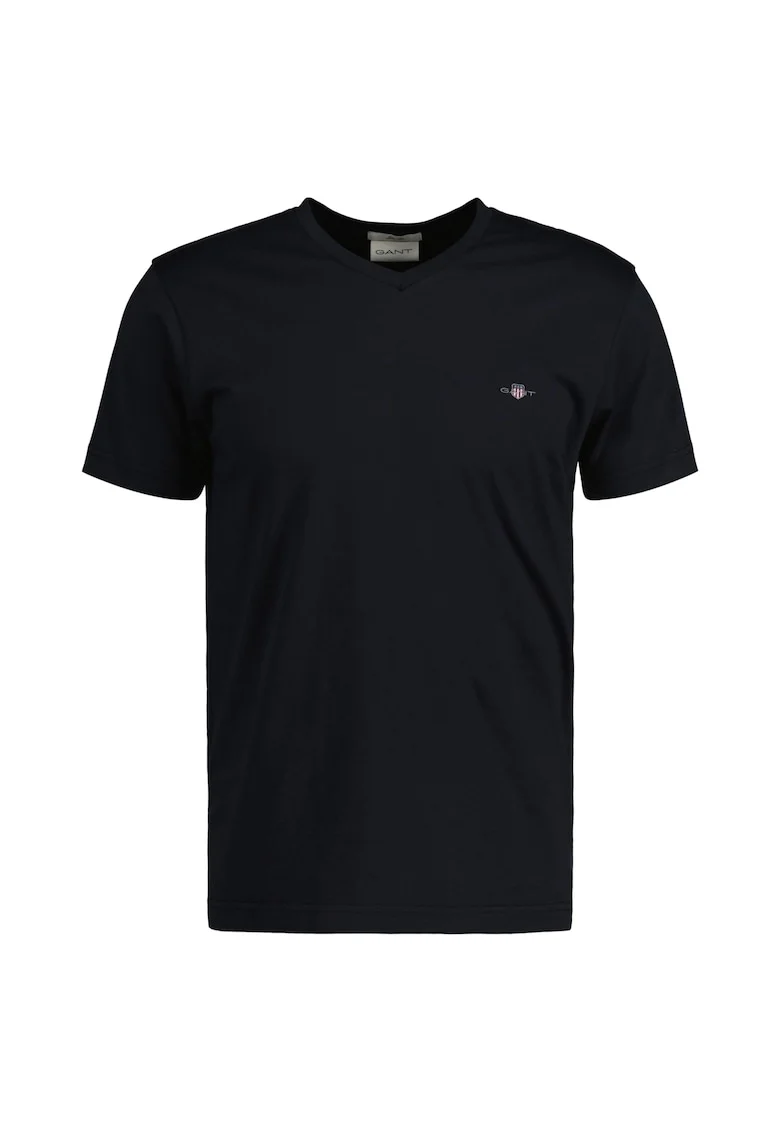 Tricou slim fit cu decolteu in V, Negru