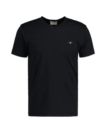 Tricou slim fit cu decolteu in V, Negru