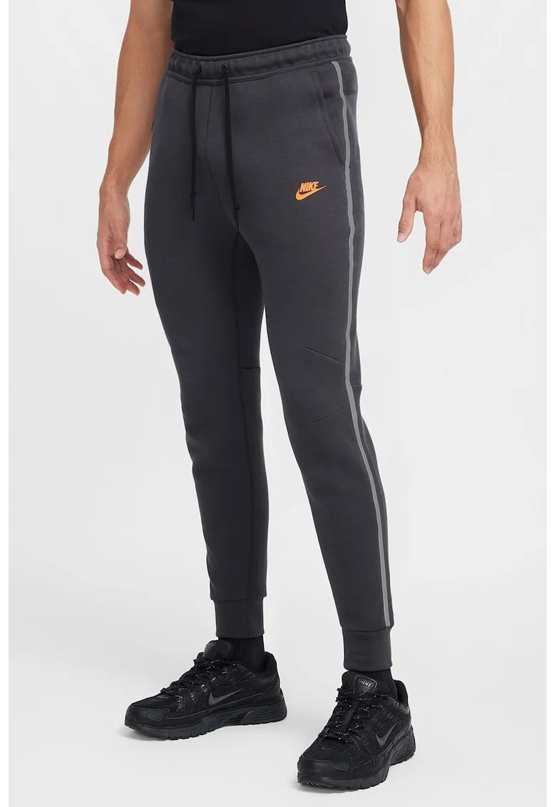 Pantaloni de trening din amestec de bumbac cu detalii fosforescente, Portocaliu/Gri antracit