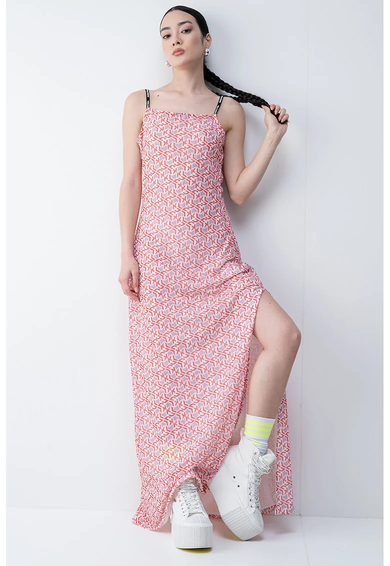 Rochie maxi cu monograma, Violet deschis/Coral
