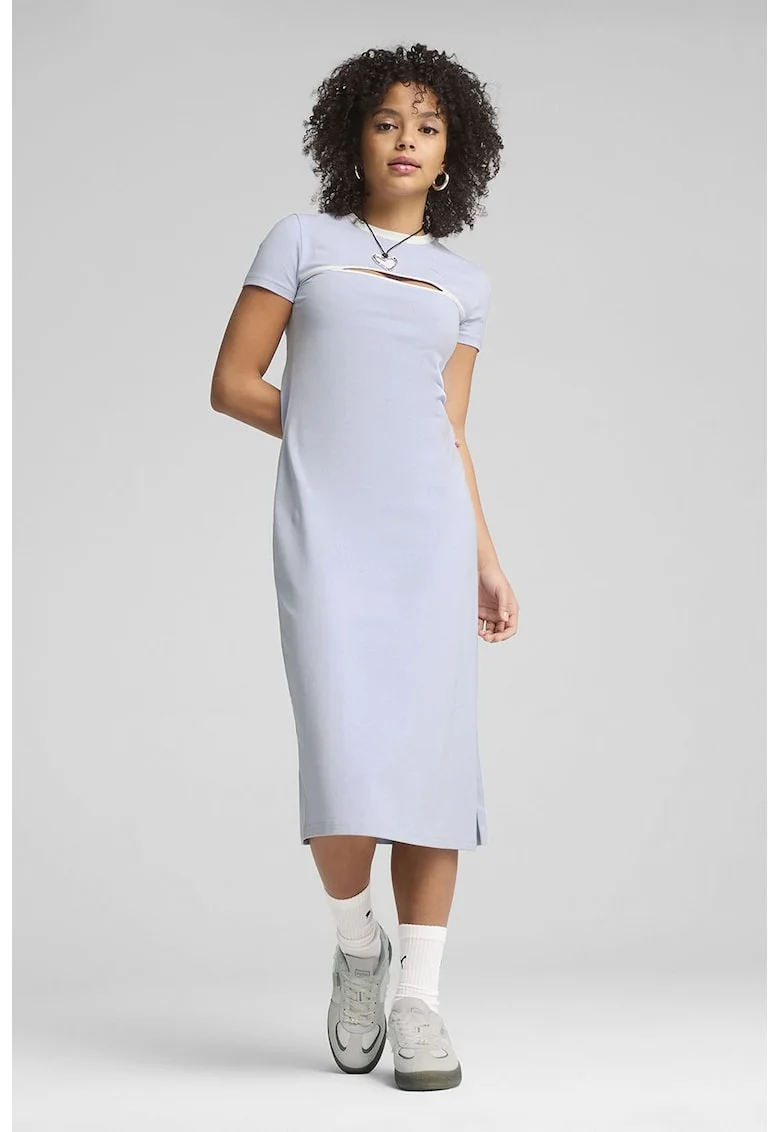 Rochie midi cu decupaj, Alb/Albastru azur
