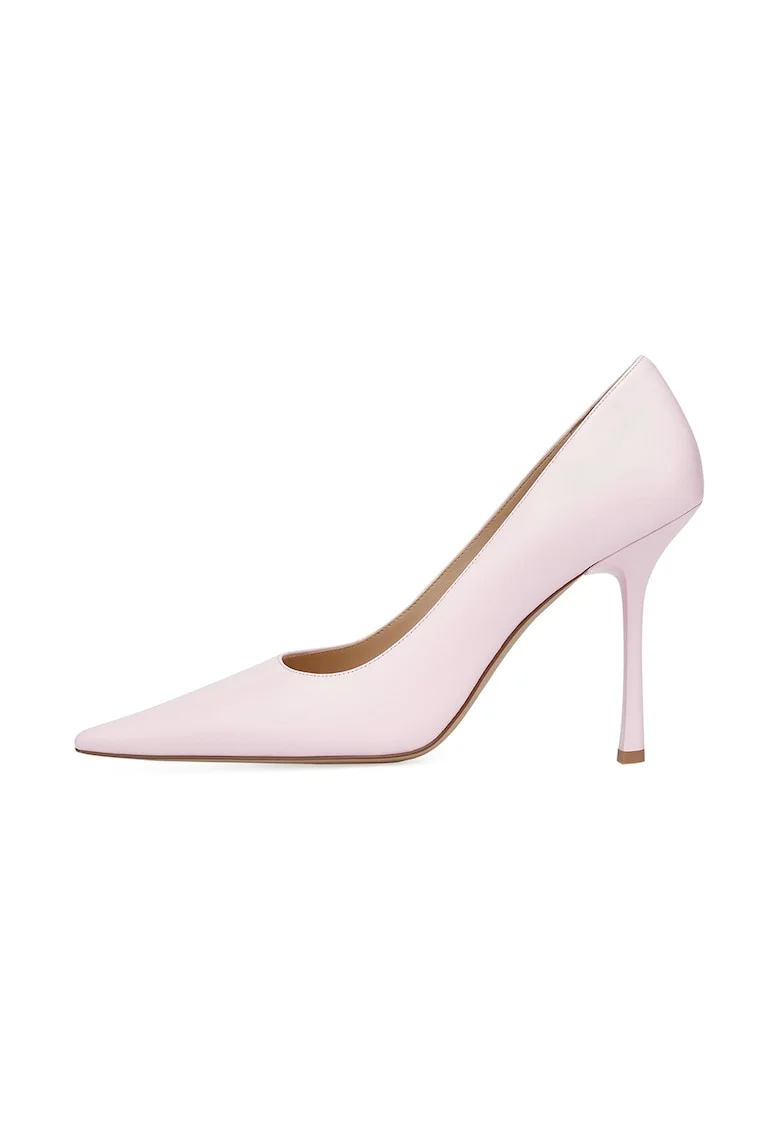 Pantofi stiletto de piele cu varf ascutit, Roz pal