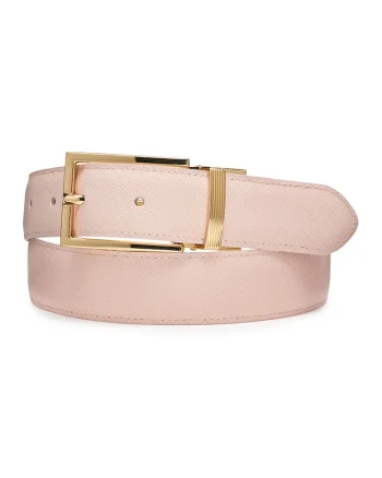 Curea reversibila din piele, Alb/Roz