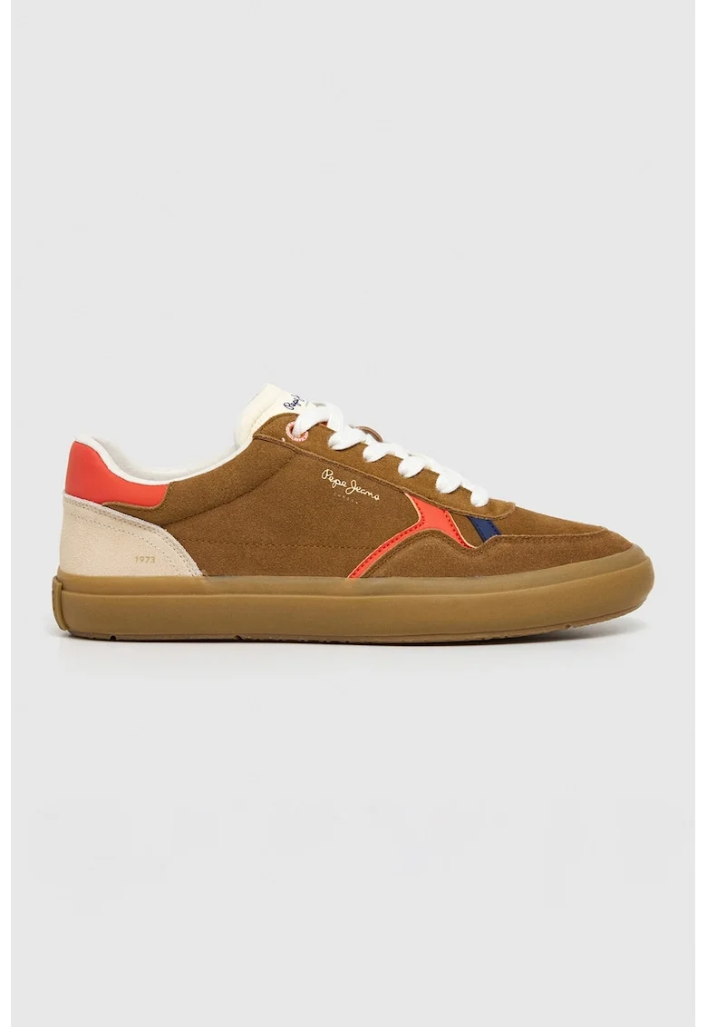 Pantofi sport de piele intoarsa cu logo, Bej/Galben mustar