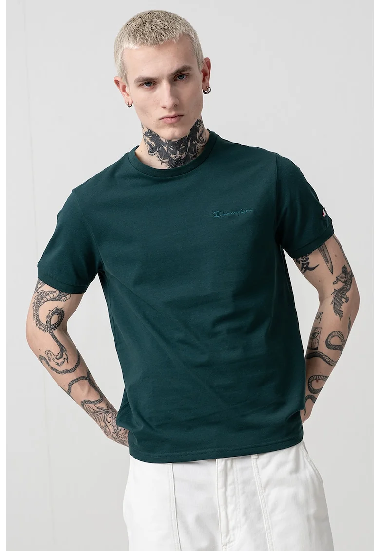 Tricou din material pique cu model uni, Verde englez