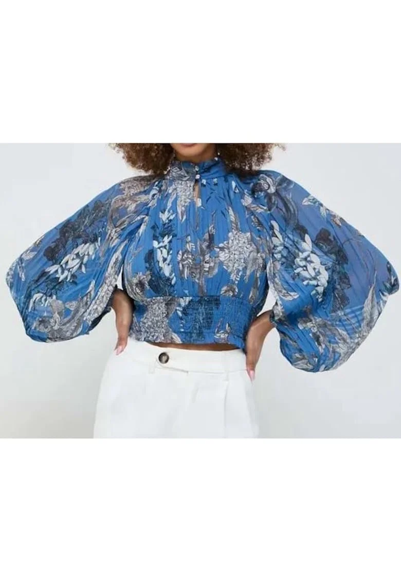 Camasa crop cu imprimeu floral