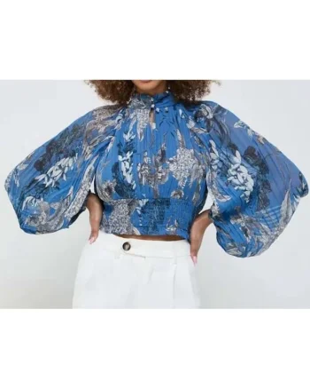 Camasa crop cu imprimeu floral