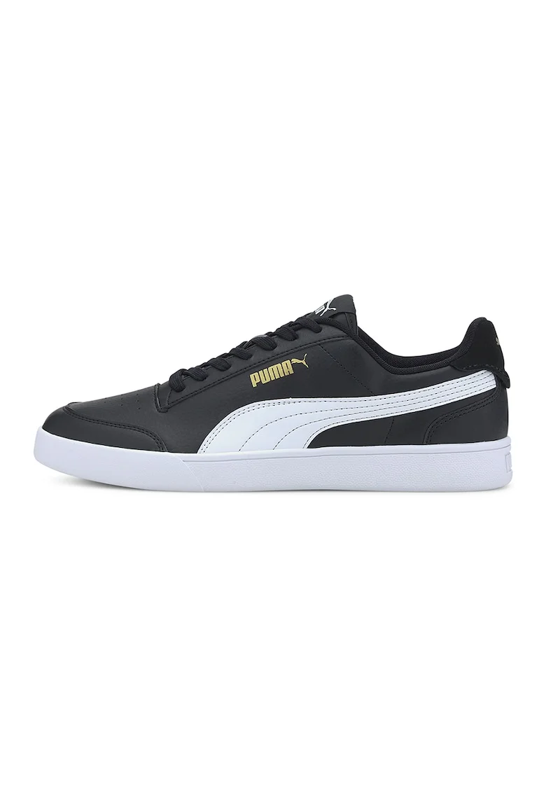 Pantofi sport de piele ecologica Shuffle, Alb/Auriu/Negru