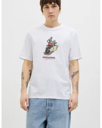 Tricou din bumbac cu imprimeu cu craniu, Coral/Bej/Alb optic