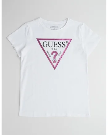 Tricou de bumbac cu imprimeu logo metalizat, Alb/Roz