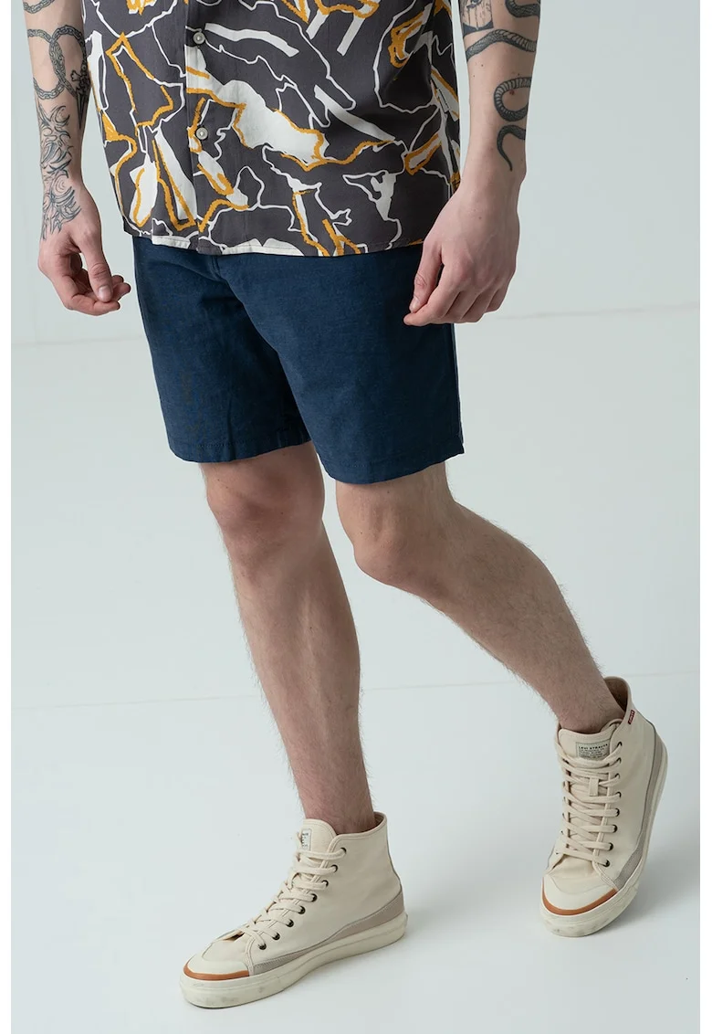 Pantaloni scurti chino din amestec de in, Albastru/Bleumarin