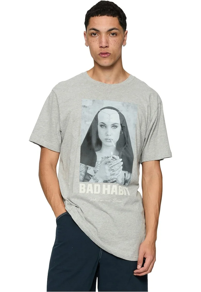 Tricou cu imprimeu foto, Negru/Gri melange