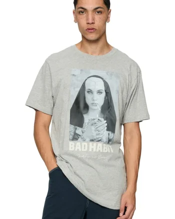 Tricou cu imprimeu foto, Negru/Gri melange