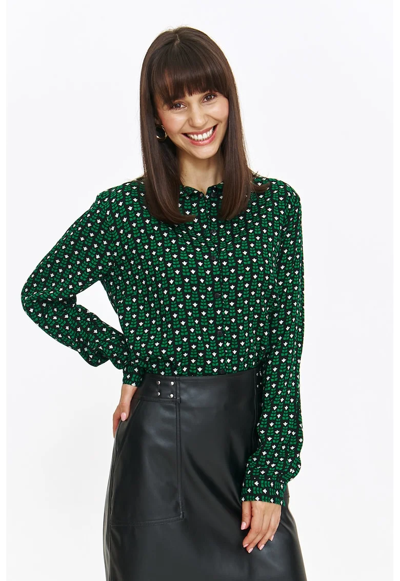 Camasa cu model grafic, Alb/Verde/Negru