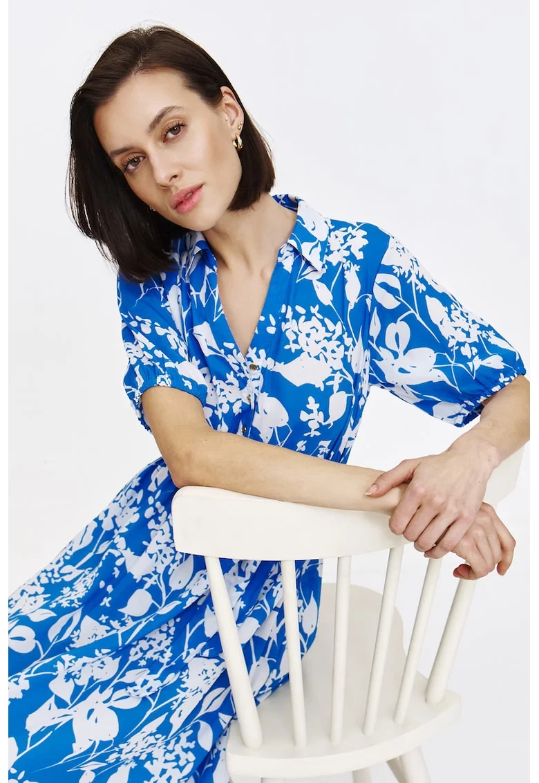 Rochie midi cu model, Alb/Albastru royal