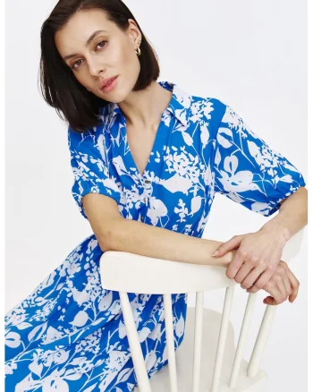 Rochie midi cu model, Alb/Albastru royal