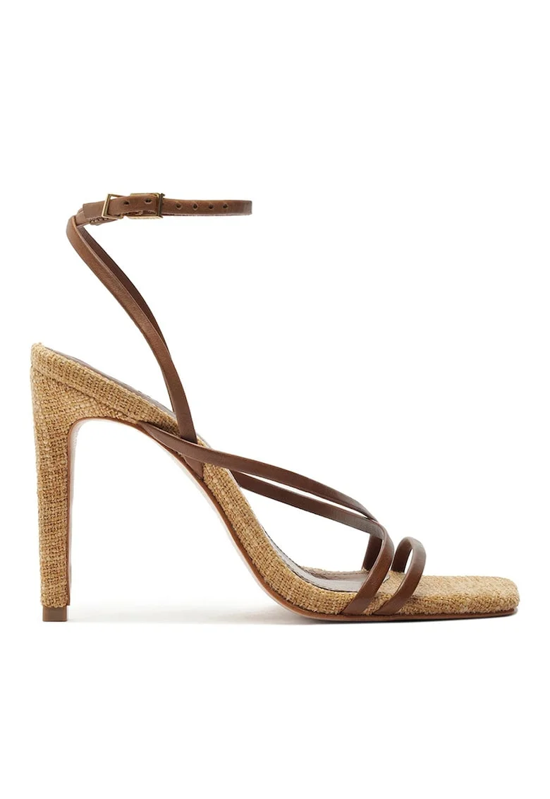 Sandale din piele cu barete multiple Bari, Caramel