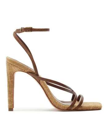 Sandale din piele cu barete multiple Bari, Caramel