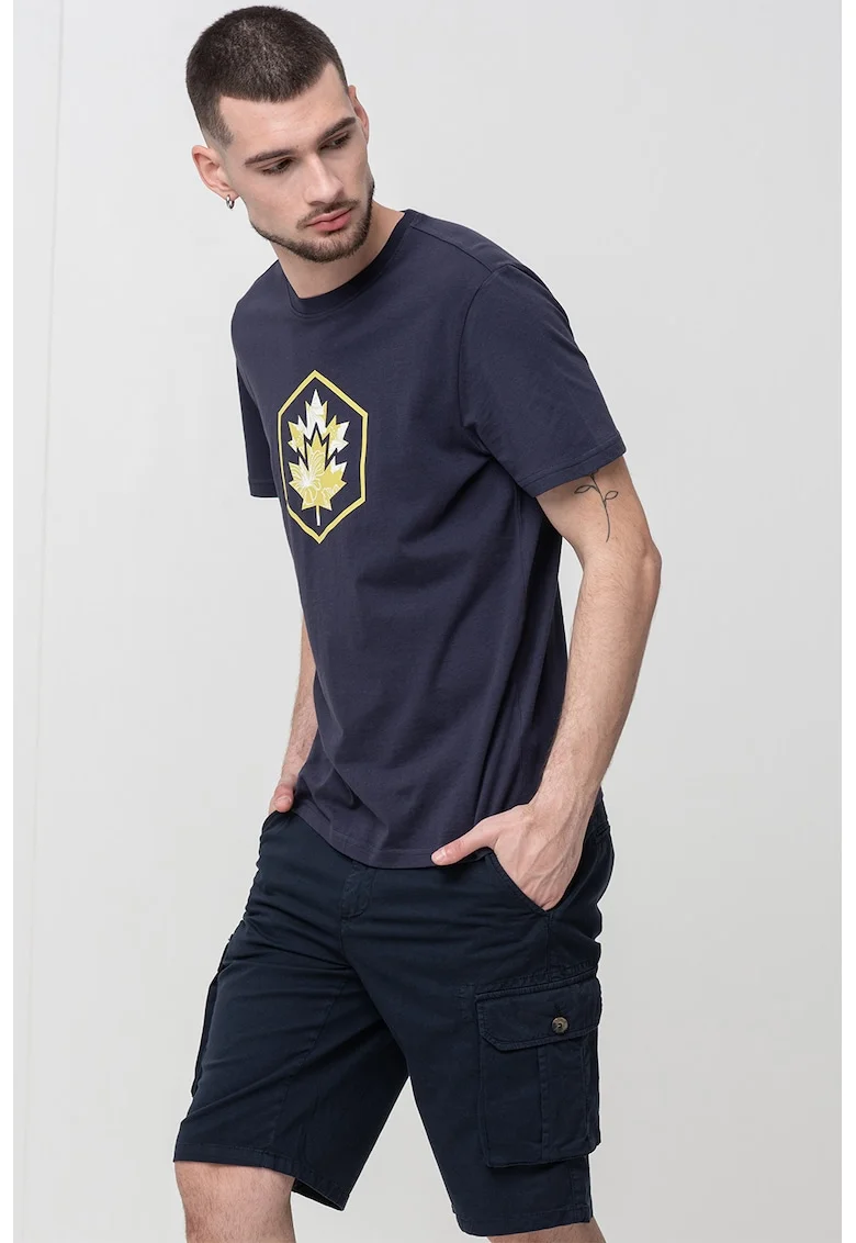 Tricou cu imprimeu grafic frontal, Verde lime/Bleumarin