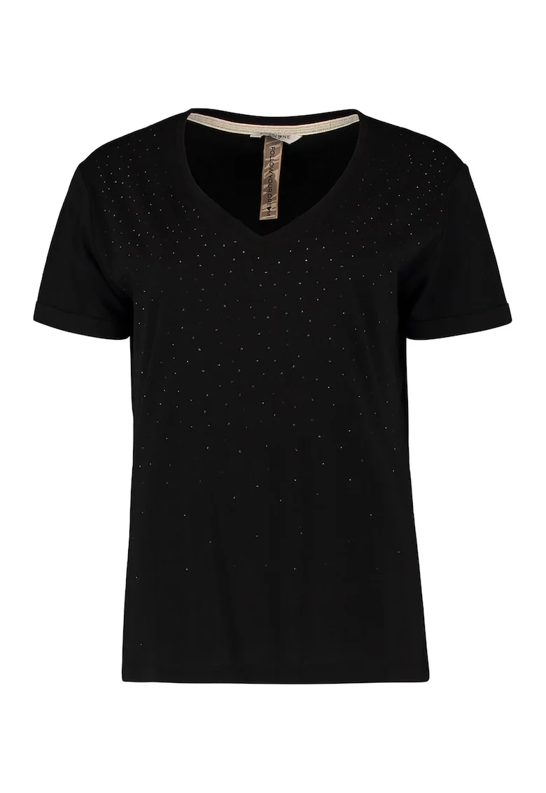 Tricou din amestec de modal cu decolteu in V, Negru